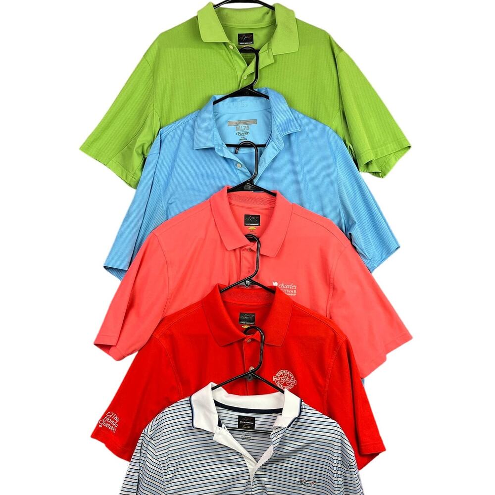 Greg Norman Mens Golf Polo Mixed Colors Bundle Lot of 5 Short Sleeve Large